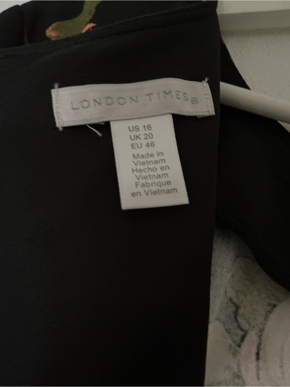 London Times Black Floral 3/4-Sleeve A-Line Dress with Pink and Red-Orange Roses - Picture 5 of 11
